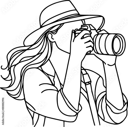 Woman with camera, photographer woman illustration