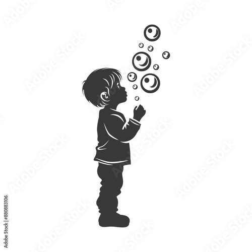 little boy blow soap bubbles minimalist logo or symbol black color only