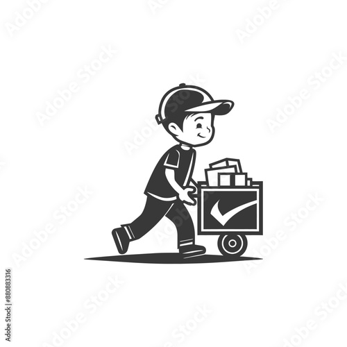 little boy carry good minimalist logo or symbol black color only