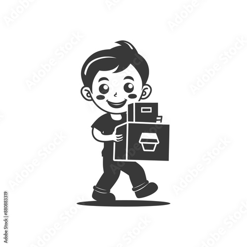 little boy carry good minimalist logo or symbol black color only