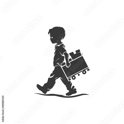 little boy carry good minimalist logo or symbol black color only