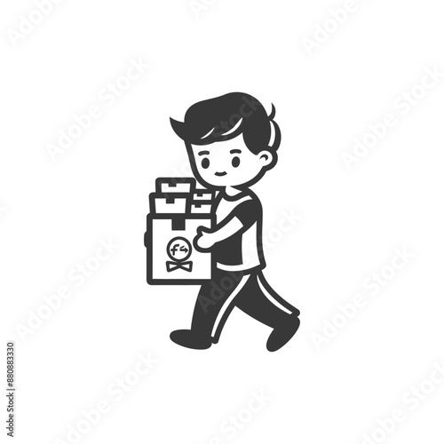 little boy carry good minimalist logo or symbol black color only