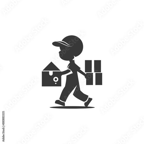 little boy carry good minimalist logo or symbol black color only