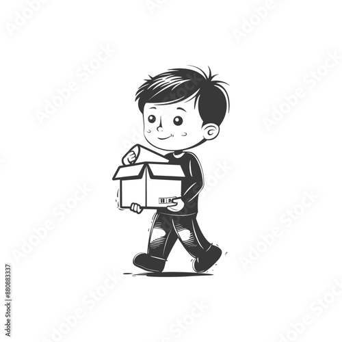 little boy carry good minimalist logo or symbol black color only