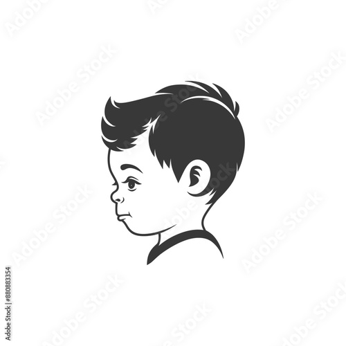 little boy head minimalist logo or symbol black color only