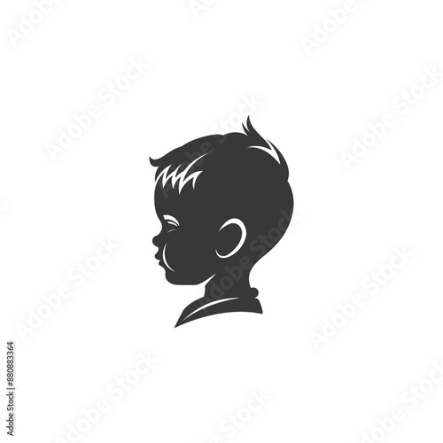 little boy head minimalist logo or symbol black color only