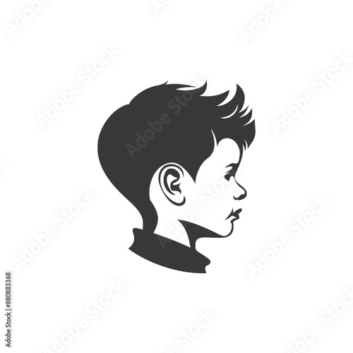little boy head minimalist logo or symbol black color only