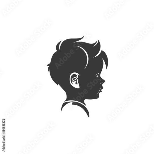 little boy head minimalist logo or symbol black color only