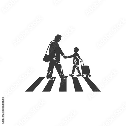 little boy helps the senior citizen minimalist logo or symbol black color only
