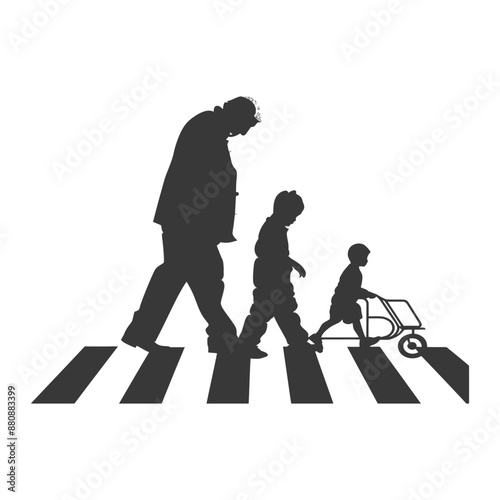 little boy helps the senior citizen minimalist logo or symbol black color only