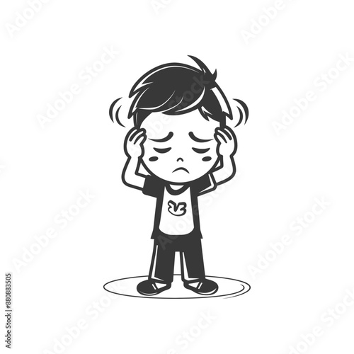 little boy in pain minimalist logo or symbol black color only