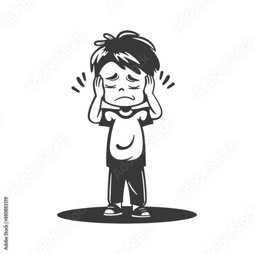 little boy in pain minimalist logo or symbol black color only