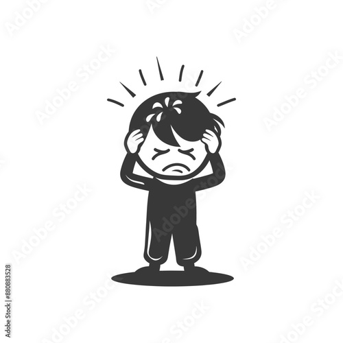 little boy in pain minimalist logo or symbol black color only