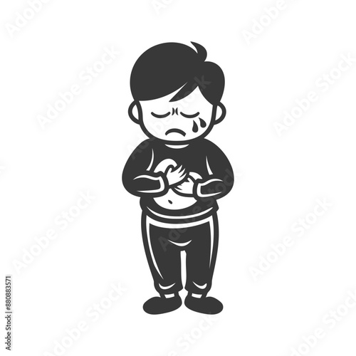 little boy in pain minimalist logo or symbol black color only