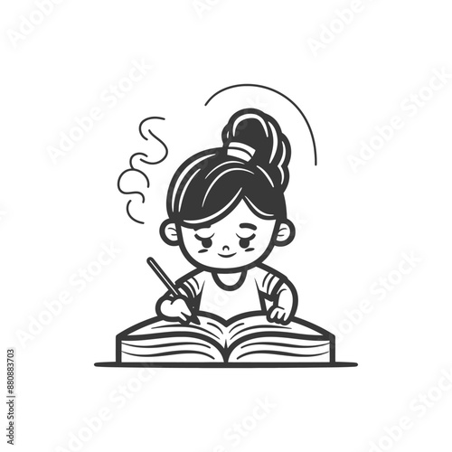 little girl writing minimalist logo or symbol black color only
