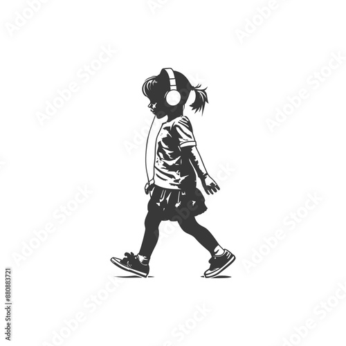 little girl walking minimalist logo or symbol black color only
