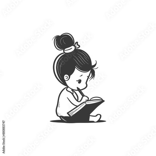 little girl writing minimalist logo or symbol black color only