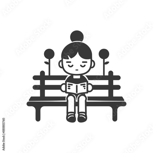little girl writing minimalist logo or symbol black color only