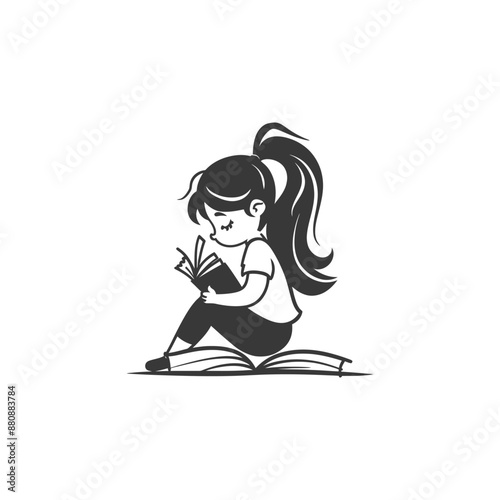 little girl writing minimalist logo or symbol black color only
