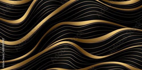 Abstract Gold and Black Wavy Lines Pattern.