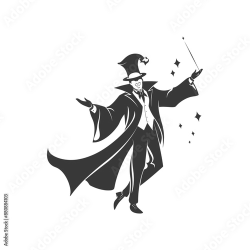 magician man minimalist logo or symbol black color only