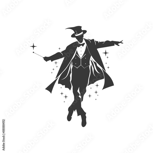 magician man minimalist logo or symbol black color only