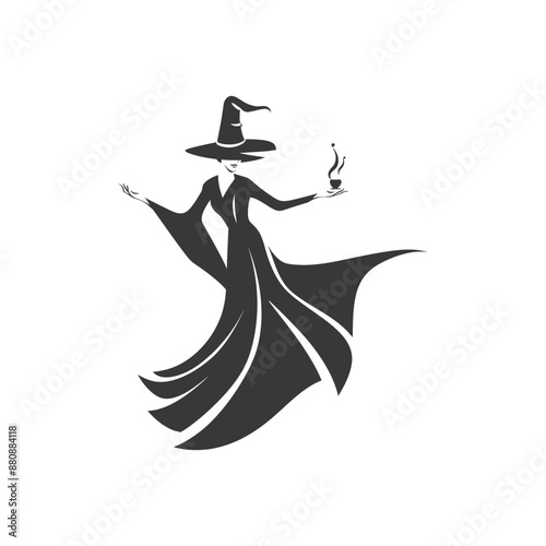 magician woman minimalist logo or symbol black color only