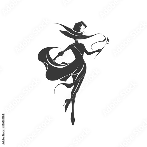 magician woman minimalist logo or symbol black color only