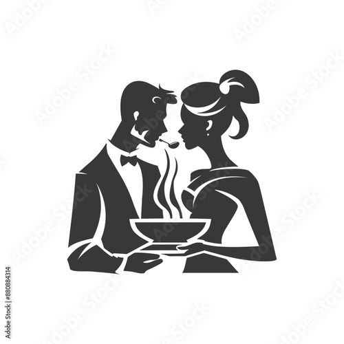 man and woman in barbeque party minimalist logo or symbol black color only