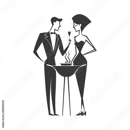 man and woman in barbeque party minimalist logo or symbol black color only