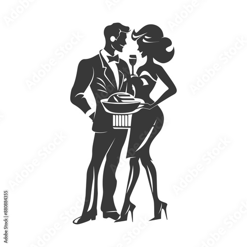man and woman in barbeque party minimalist logo or symbol black color only