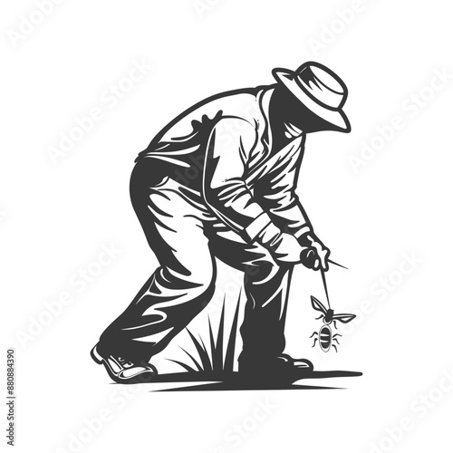 man beekeeper minimalist logo or symbol black color only