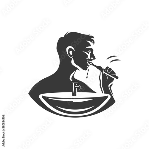 man brushing his teeth minimalist logo or symbol black color only