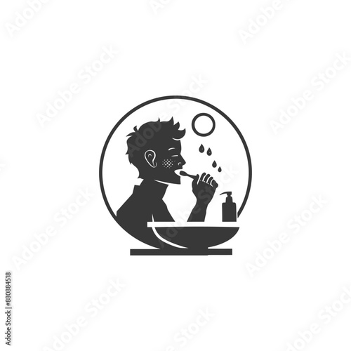 man brushing his teeth minimalist logo or symbol black color only