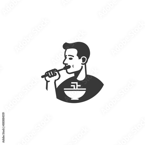 man brushing his teeth minimalist logo or symbol black color only