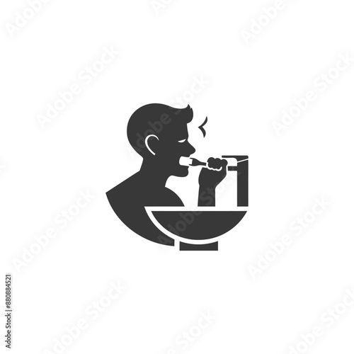 man brushing his teeth minimalist logo or symbol black color only