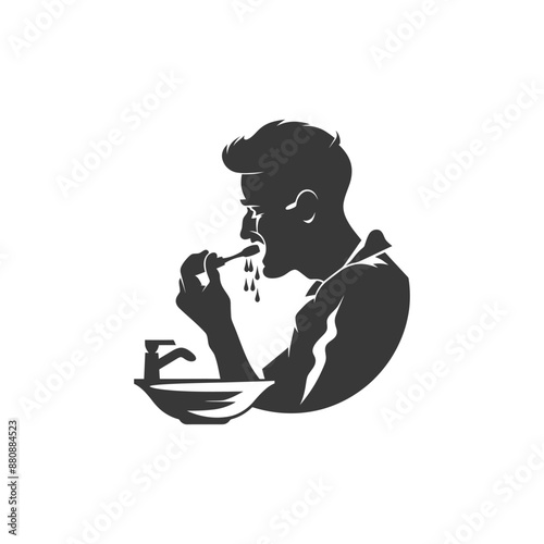 man brushing his teeth minimalist logo or symbol black color only