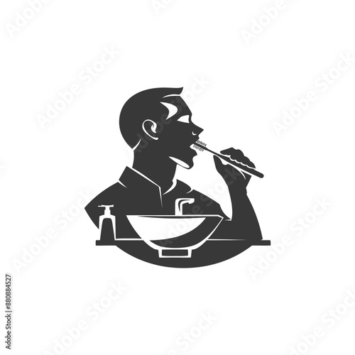 man brushing his teeth minimalist logo or symbol black color only