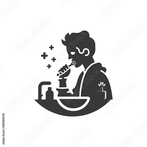 man brushing his teeth minimalist logo or symbol black color only