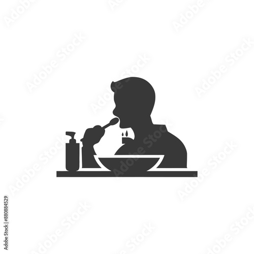 man brushing his teeth minimalist logo or symbol black color only