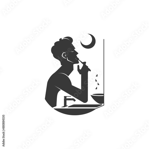 man brushing his teeth minimalist logo or symbol black color only
