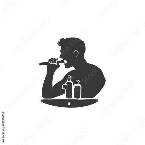 man brushing his teeth minimalist logo or symbol black color only