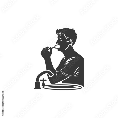 man brushing his teeth minimalist logo or symbol black color only
