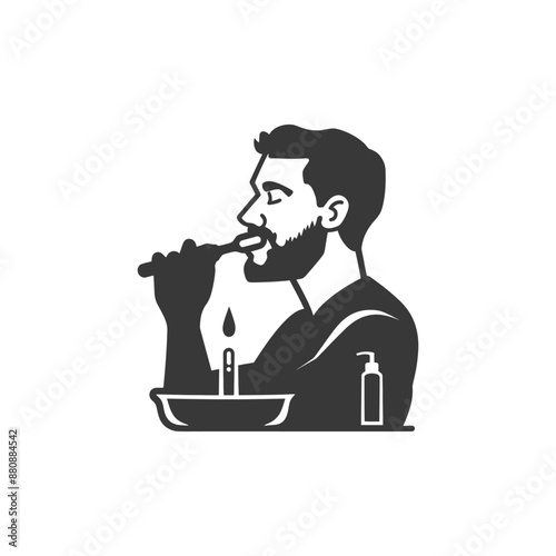 man brushing his teeth minimalist logo or symbol black color only