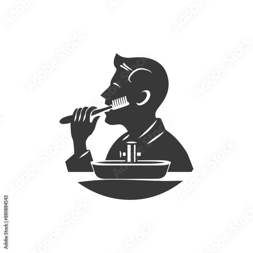 man brushing his teeth minimalist logo or symbol black color only