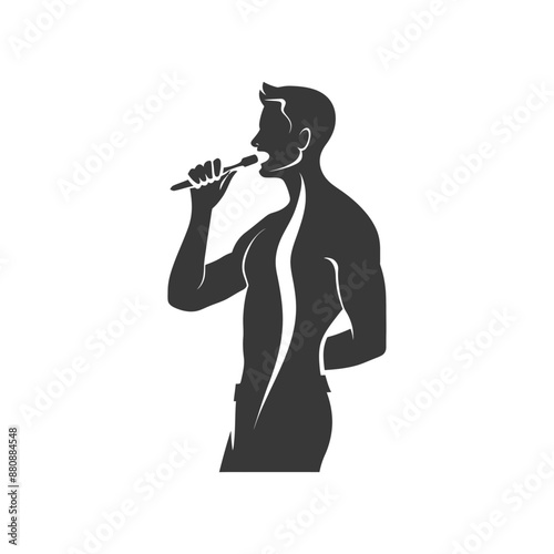 man brushing teeth minimalist logo or symbol black color only