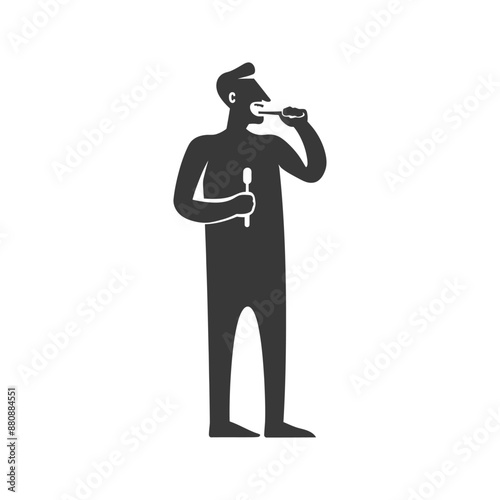 man brushing teeth minimalist logo or symbol black color only