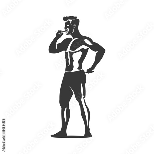 man brushing teeth minimalist logo or symbol black color only