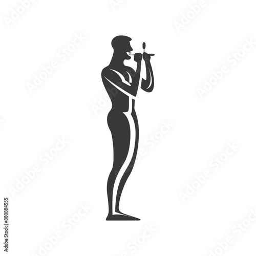 man brushing teeth minimalist logo or symbol black color only