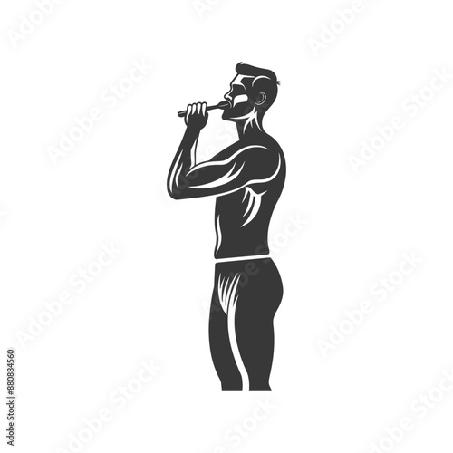 man brushing teeth minimalist logo or symbol black color only